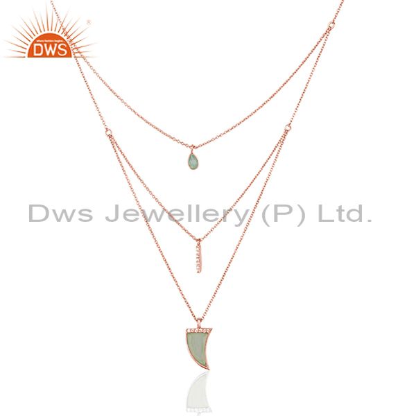 Horn design 925 silver aqua gemstone three layer chain pendant