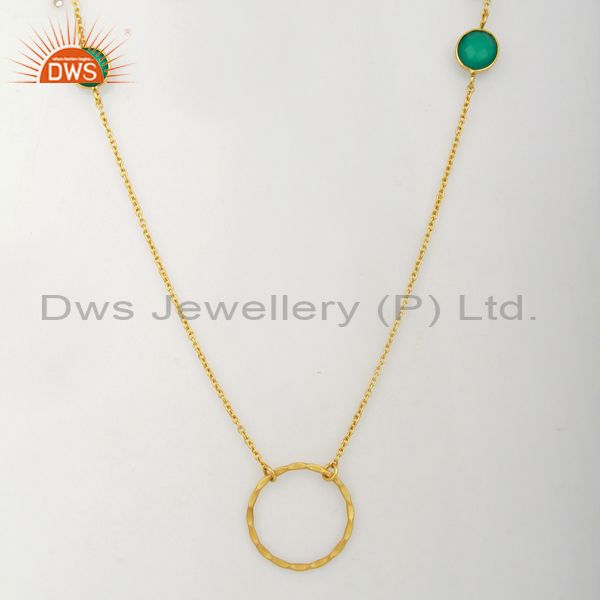 Green onyx gemstone silver gold plated chain necklace manufacturer