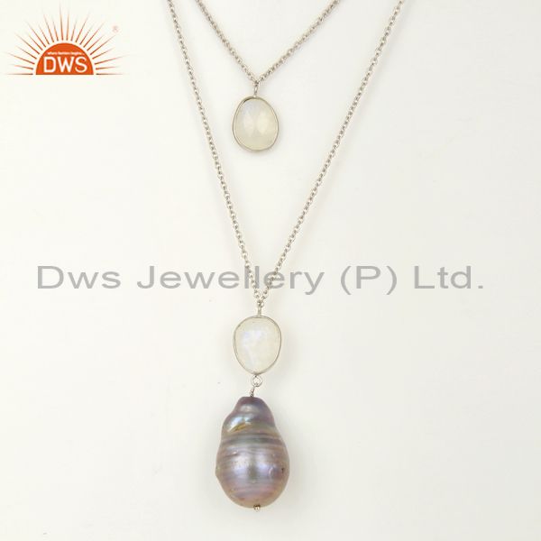New arrival pearl gemstone sterling silver chain necklace wholesale