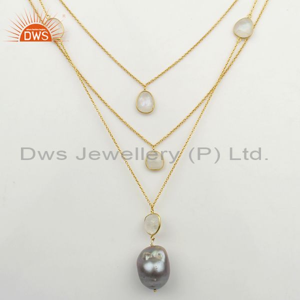 Freshwater pearl gemstone gold plated silver chain necklace supplier