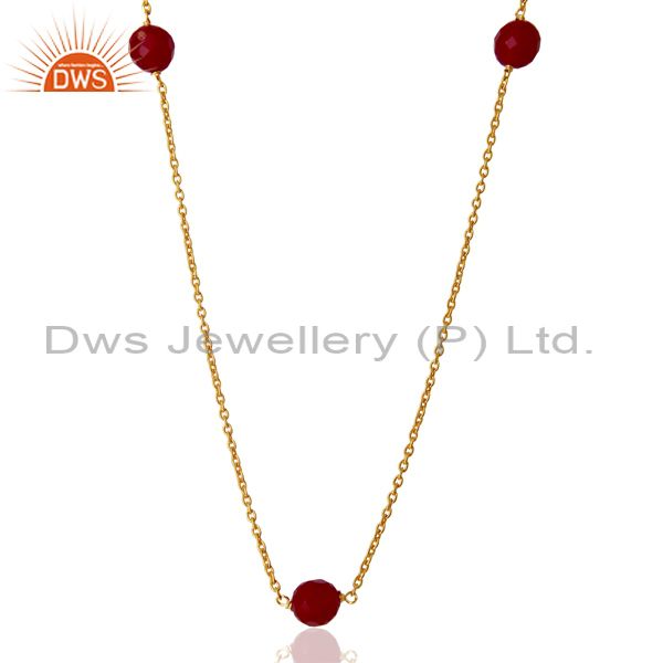 Pink chalcedony gemstone gold plated silver chain necklace supplier