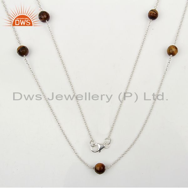 White 925 silver tiger eye gemstone chain necklace jewelry wholesale