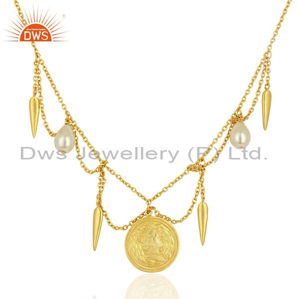Handmade pearl gemstone gold plated silver women necklace jewelry