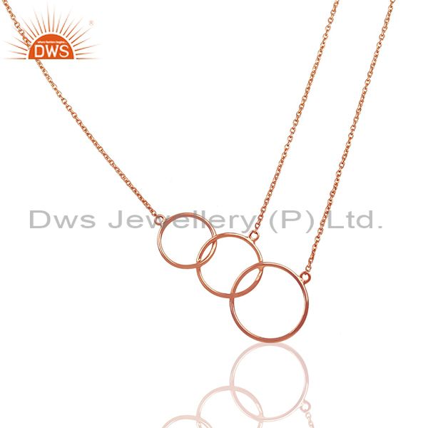 18k rose gold plated sterling silver three circle charm chain pendant