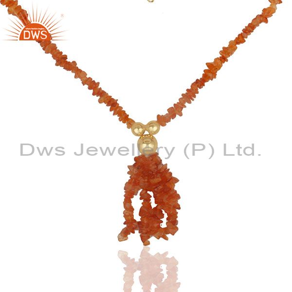Natural carnelian beaded gemstone 925 silver gold plated necklace