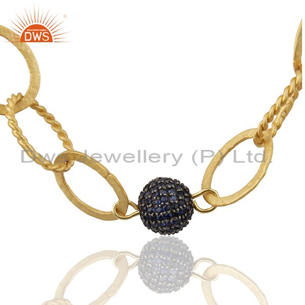 Handmade 925 silver gold plated beaded blue sapphire ball necklace