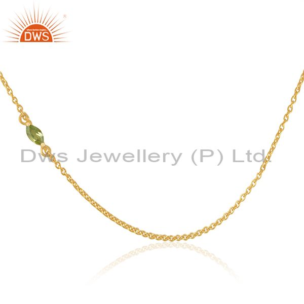 Gold plated 925 silver peridot gemstone chain necklace manufacturers