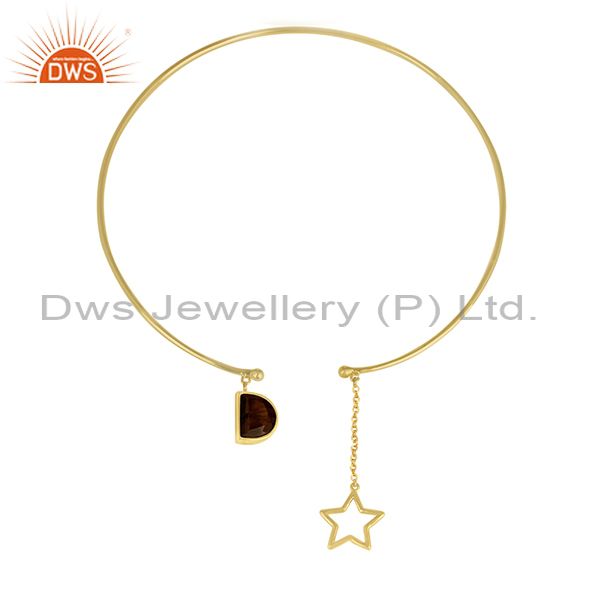 Handmade 925 silver gold plated star charm tiger eye gemstone necklace wholesale