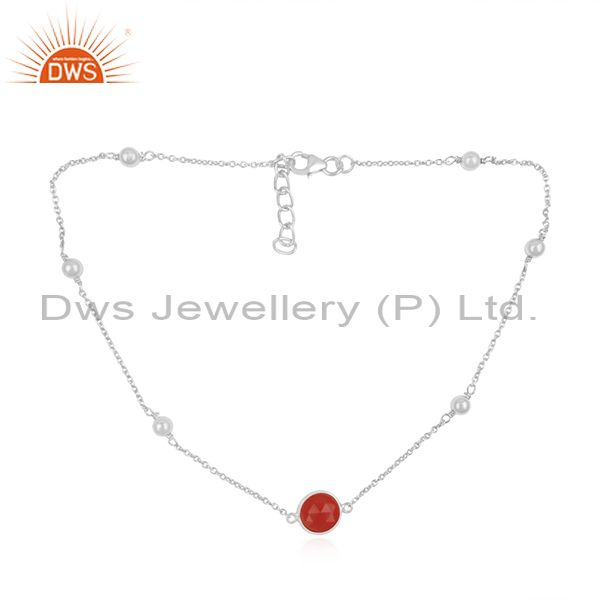 Manufacturer of fine sterling silver red onyx gemstone necklace wholesaler