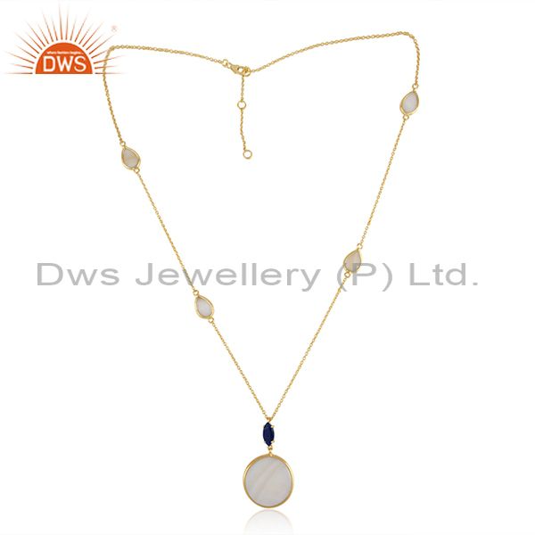 Gold over silver necklace with mother of pearl and lapis