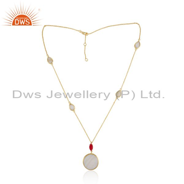 Gold over silver necklace with mother of pearl pink chalcedony