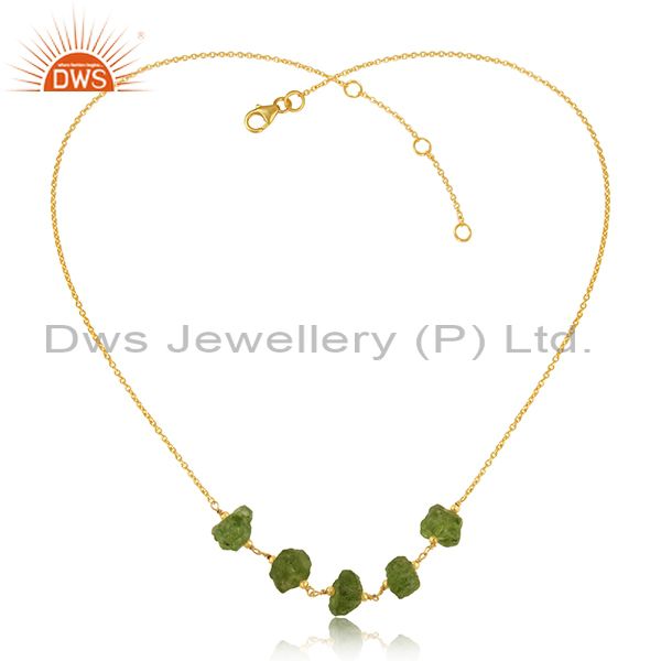 Natural Peridot Gemstone Designer Gold Plated Silver Necklace