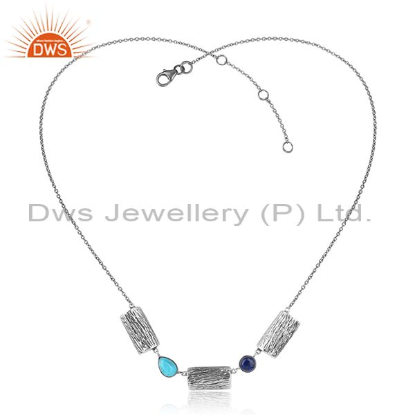 Natural turquoise gemstone designer oxidized 925 silver necklace