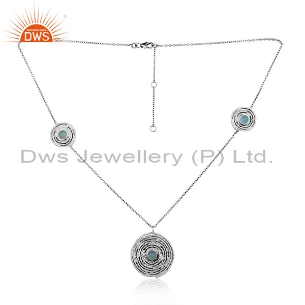 Oxidized 925 silver designer aqua chalcedony gemstone necklaces
