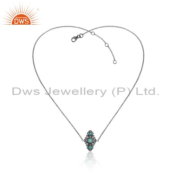 Designer Boho Necklace in Oxidezed Silver with Arizona Turquoise
