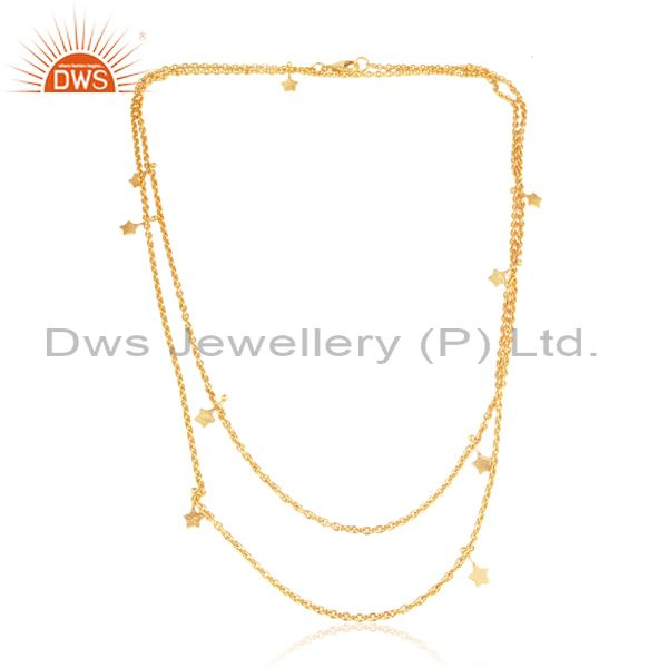 Designer Multi Star Multi Row Necklace in Yellow Gold on Silver 925