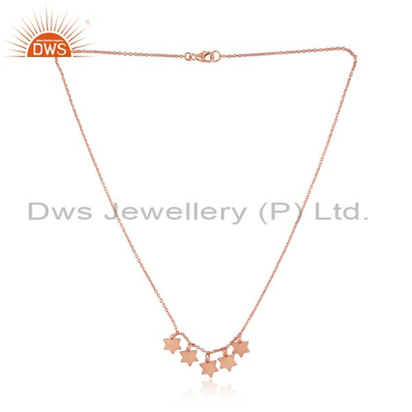 Designer multi star charm rose gold over silver 925 necklace