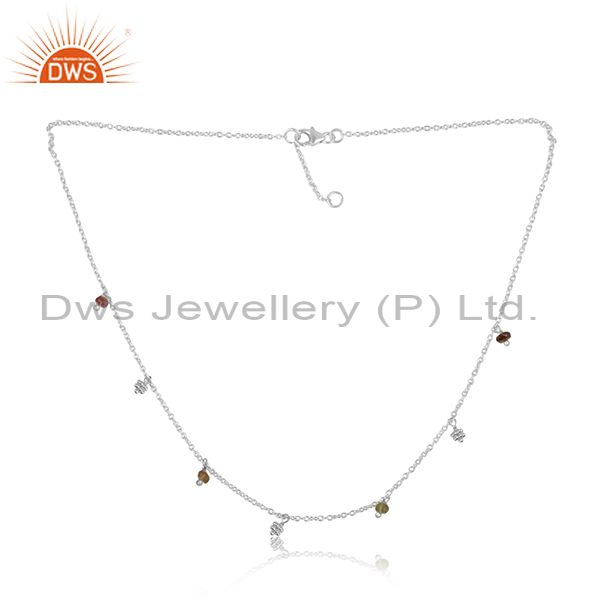 Multi Tourmaline Faceted Beads Silver Necklace For Women