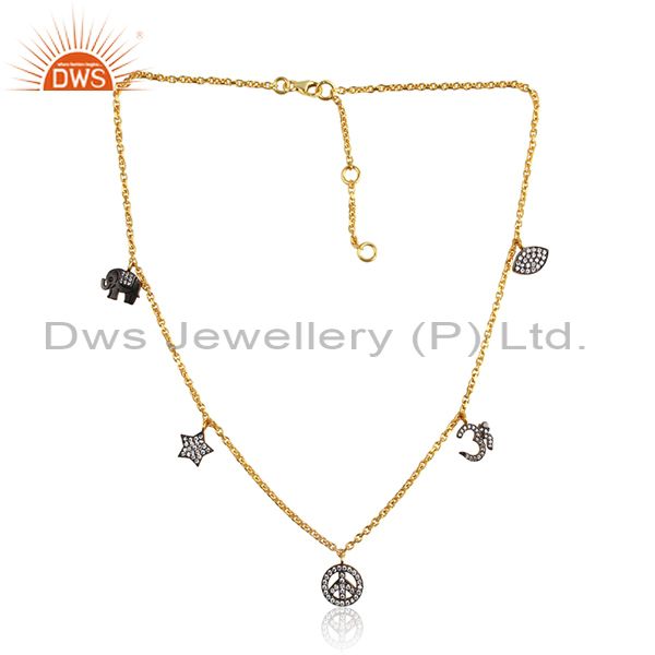 Cubic Zirconia Silver Gold Plated Charm Pendant And Necklace