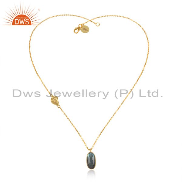 Natural Labradorite Pendant And Gold Plated Silver Necklace