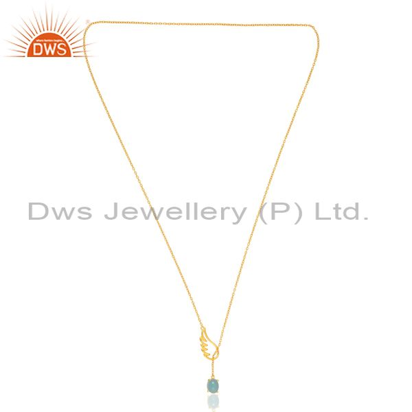 Silver Necklace In Gold With Loop And Aqua Chalcedony Drop