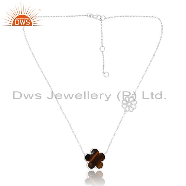 Yellow Tiger Eye Flower Chain With Ccircular Pattern Neck