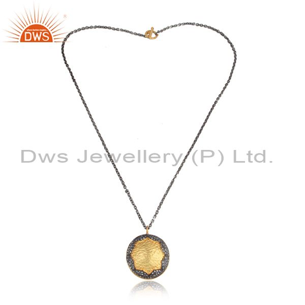 Oxidized and 18k yellow gold plated sterling silver cz pendant with chain