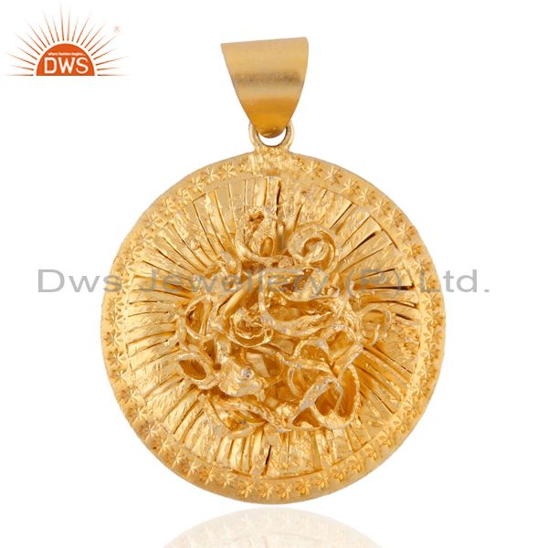 Handmade indian designer 18k yellow gold over 925 sterling silver pendant