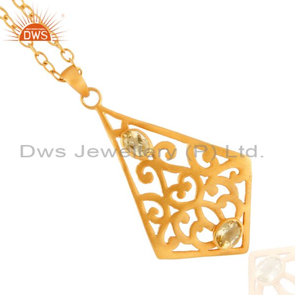 Genuine citrine semi stone indian handmade filigree chain necklace 16" in jewelry