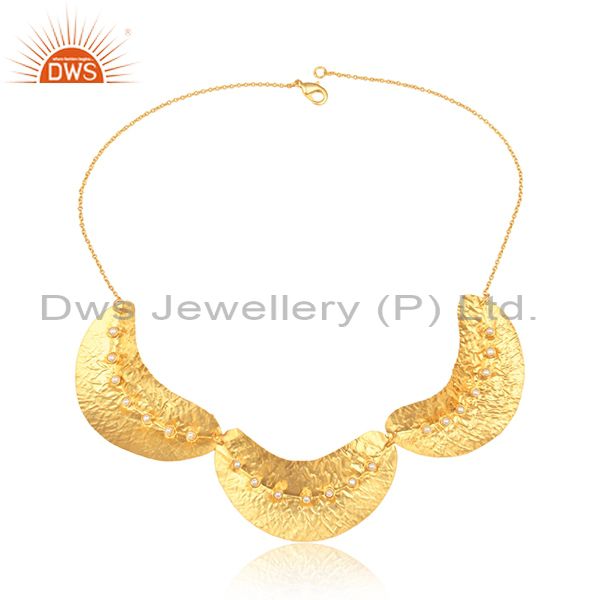 Handmade bold design gold on fashion necklace with pearl