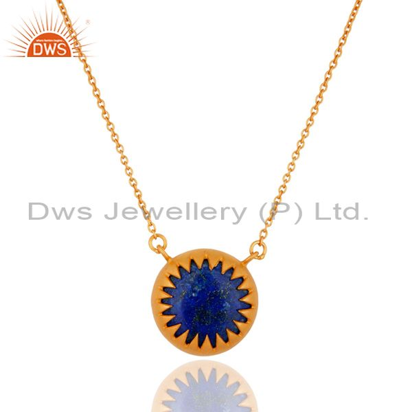 Designer 18k gold plated genuine lapis lazuli 925 sterling silver pendant
