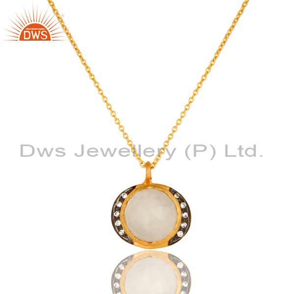 22k yellow gold plated sterling silver white moonstone and cz pendant necklace