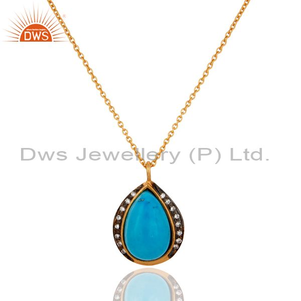 Natural gemstone turquoise bezel set gold plated 925 sterling silver pendant