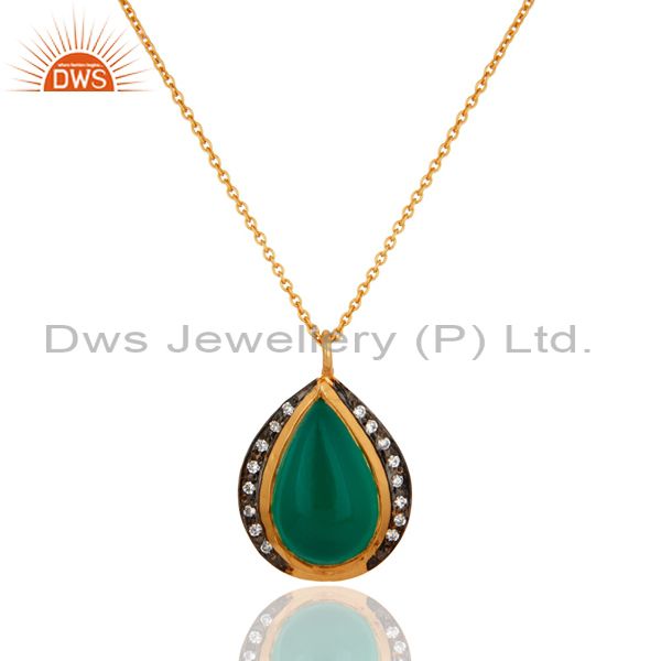 18k gold plated over 925 sterling silver green onyx pendant necklace with chain