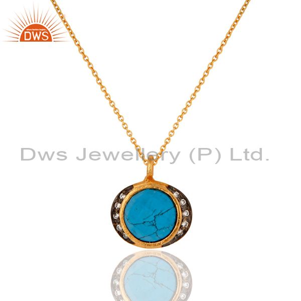 22k gold plated sterling silver turquoise gemstone pendant with 17" in chain