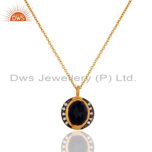 18k gold plated blue corundum gemstone 925 sterling silver pendant necklace