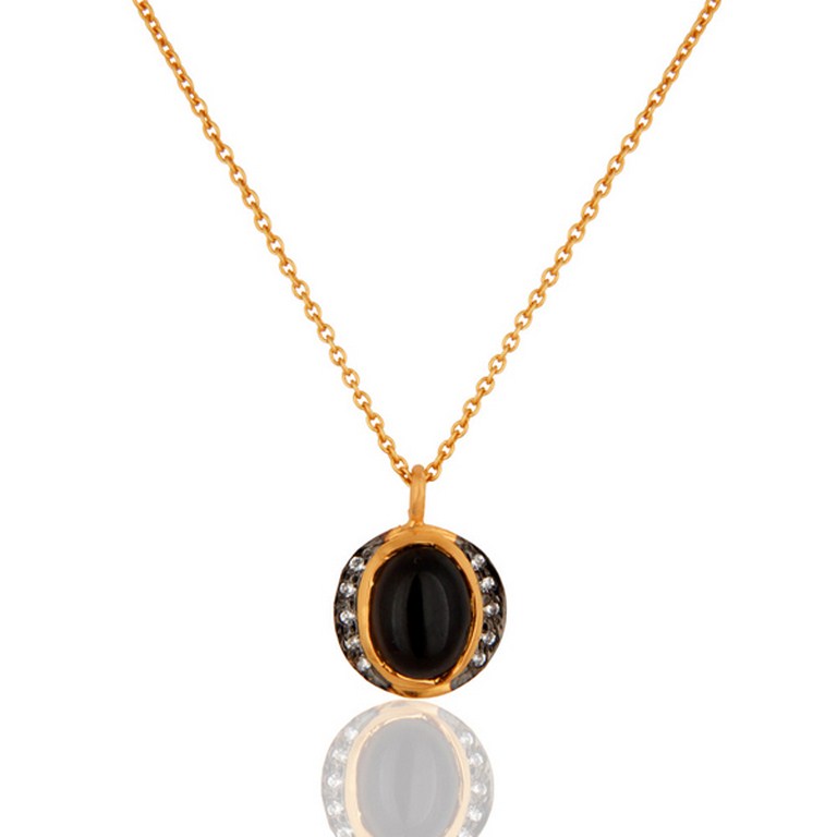 Smoky quartz and cubic zirconia pendant with chain in 18k gold over silver
