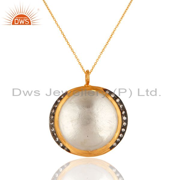 Natural crystal quartz sterling silver pendant necklace - 18k gold plated