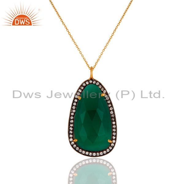 18k gold plated 925 sterling silver green onyx gemstone pendant with zircon