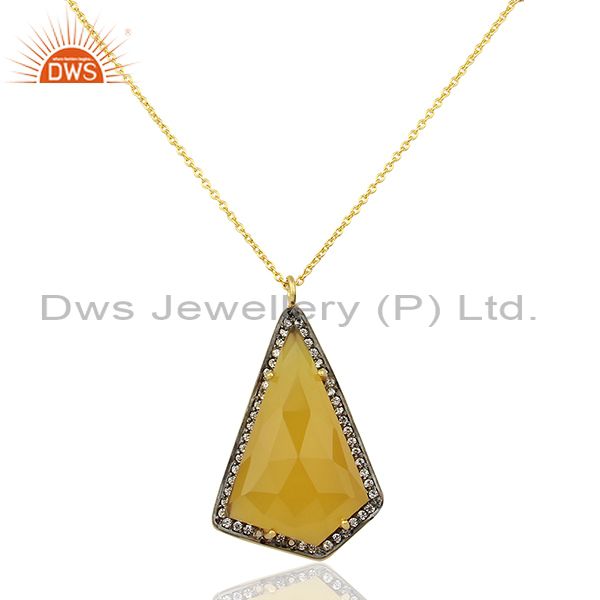 Yellow chalcedony gemstone cz 925 silver chain pendant jewelry