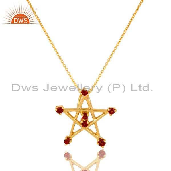 18k gold plated sterling silver garnet star of david pendant with chain
