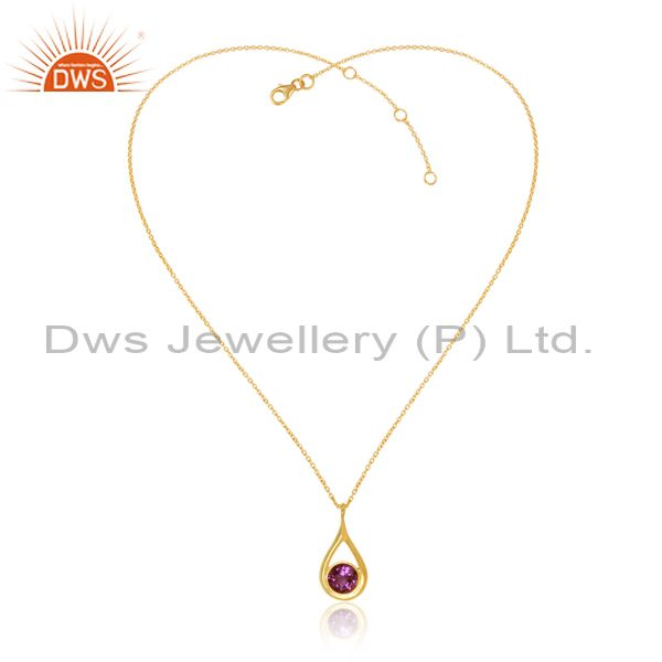 14k yellow gold plated sterling silver amethyst gemstone drop pendant with chain