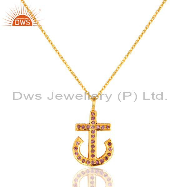 18k gold plated sterling silver amethyst gemstone anchor sign pendant with chain