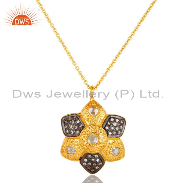 14k yellow gold plated sterling silver cubic zirconia flower pendant with chain