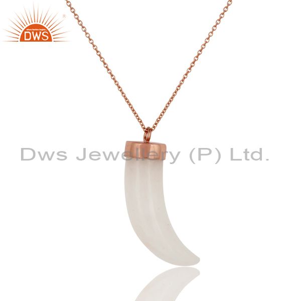 18k rose gold plated sterling silver white agate ox horn pendant with chain