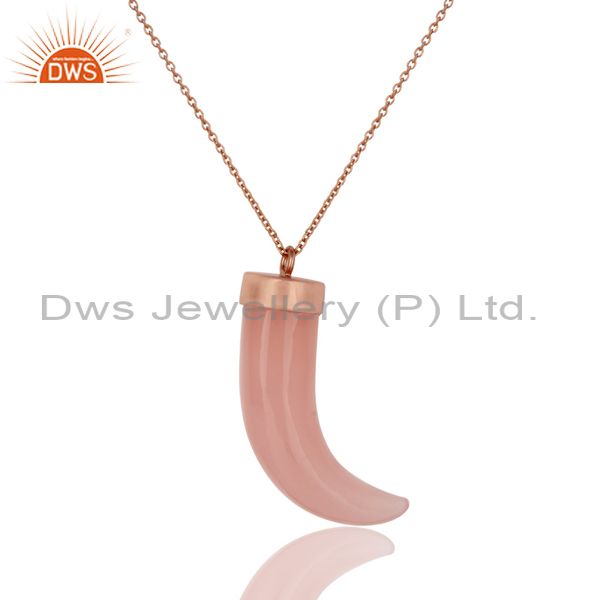 18k rose gold plated sterling silver rose chalcedony ox horn pendant necklace