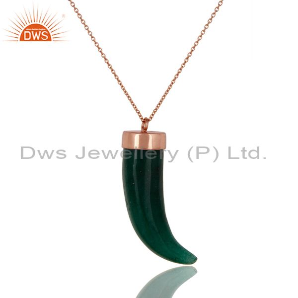 18k rose gold plated sterling silver green aventurine horn pendant necklace