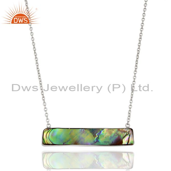 Abalone shell rectangle sterling silver pendant and necklace gemstone jewelry