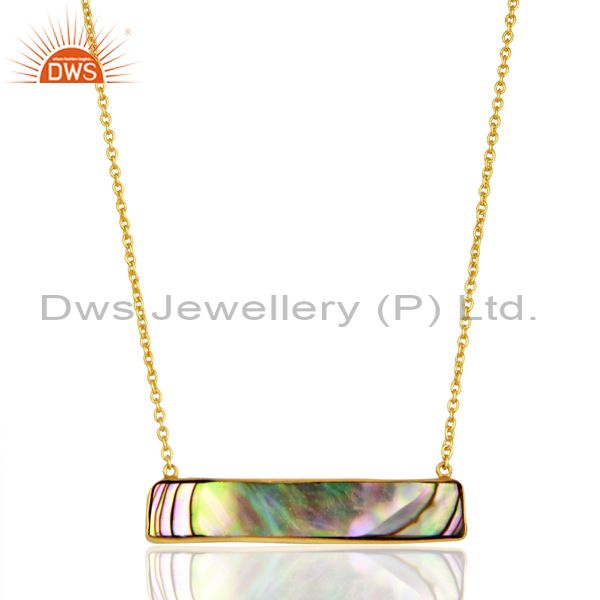 Abalone shell rectangle 92.5 sterling silver 14k gold plated pendant & necklace