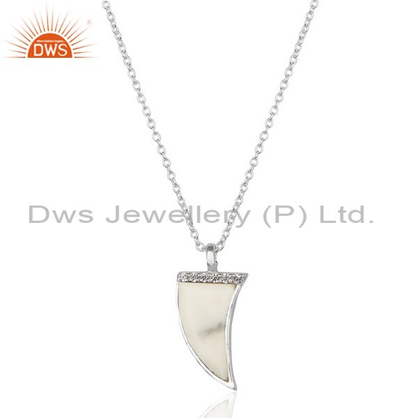 Howlite horn cz studded chain 92.5 sterling silver pendent trendy jewelry